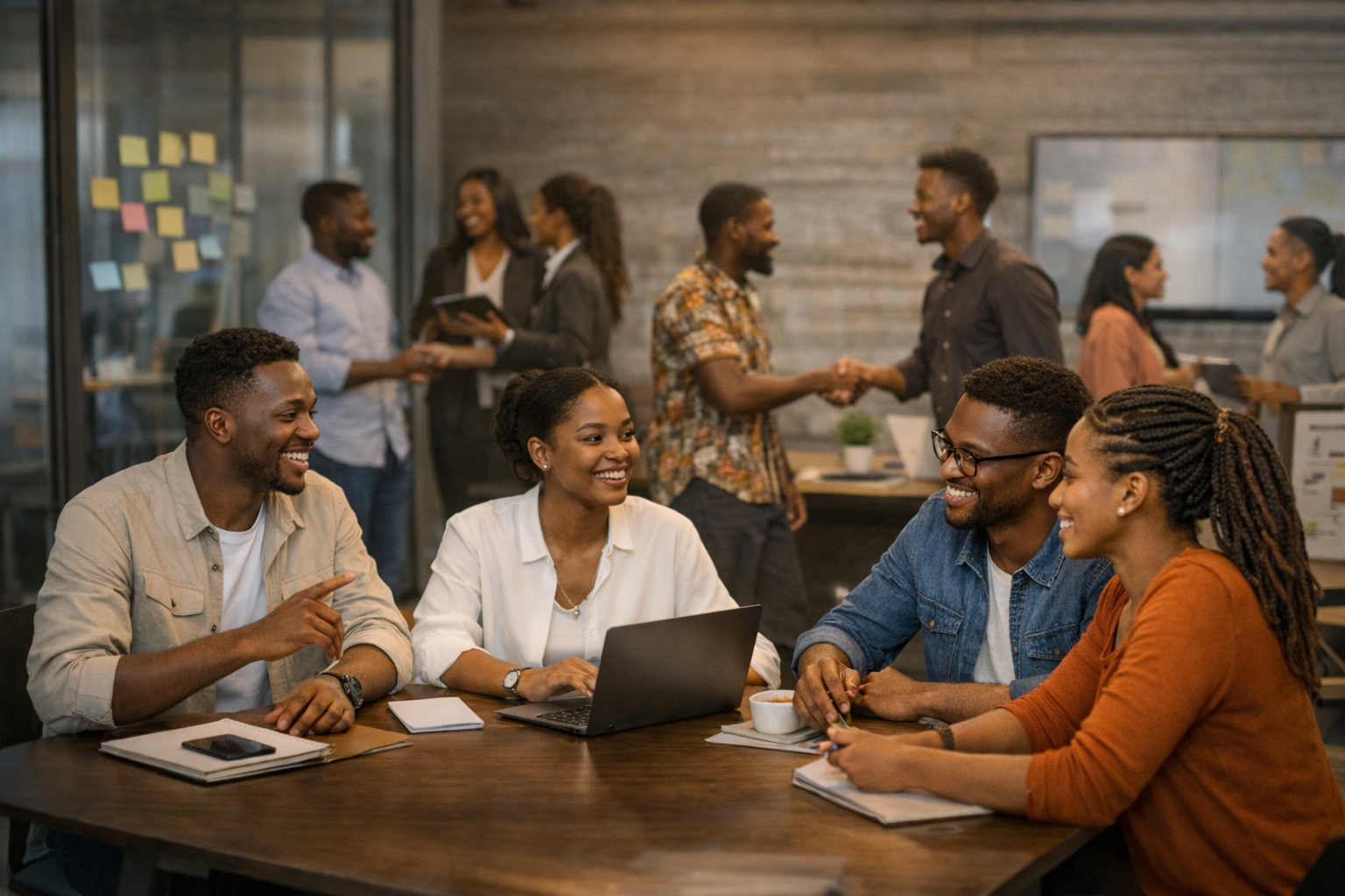 Jeunes entrepreneurs en collaboration, leadership et accompagnement